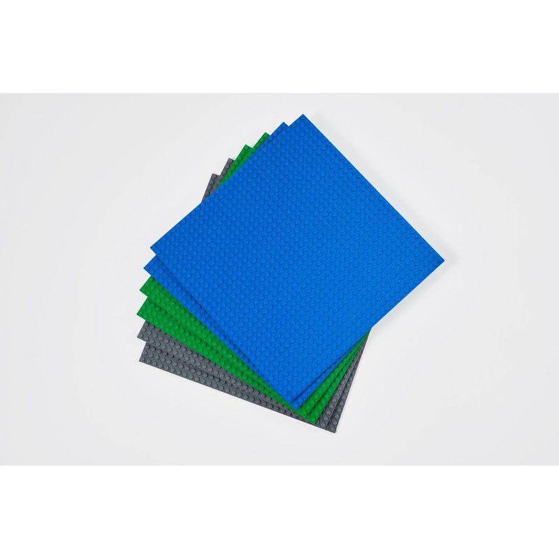 Strictly Briks Toy Building Block - Classic Baseplates 10" x 10" Brik Tower, 6 Baseplates & 50 Stackers in Blue Green & Gray, 56 Pc