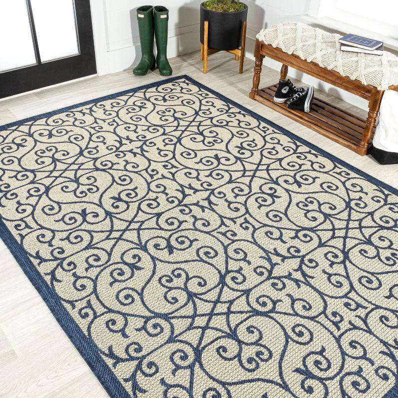 Madrid Navy and Beige Filigree 4' x 6' Synthetic Area Rug