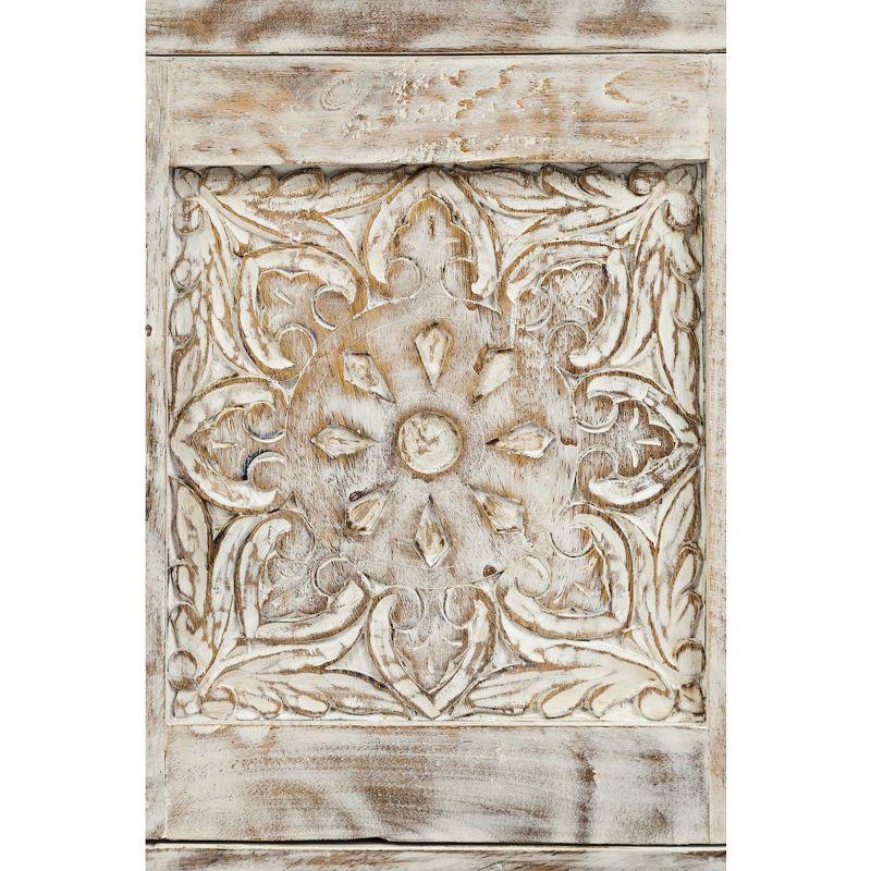 Jofran,Global Archive Hand Carved Mango Wood Accent Table- White Color