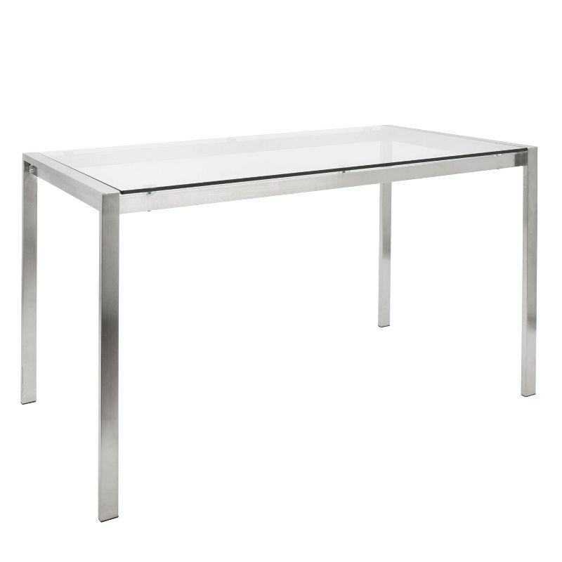 LumiSource Fuji 47" Modern Dining Table Stainless Steel/Clear Glass: Sleek 4-Seater, Rectangular Top, Kitchen Furniture