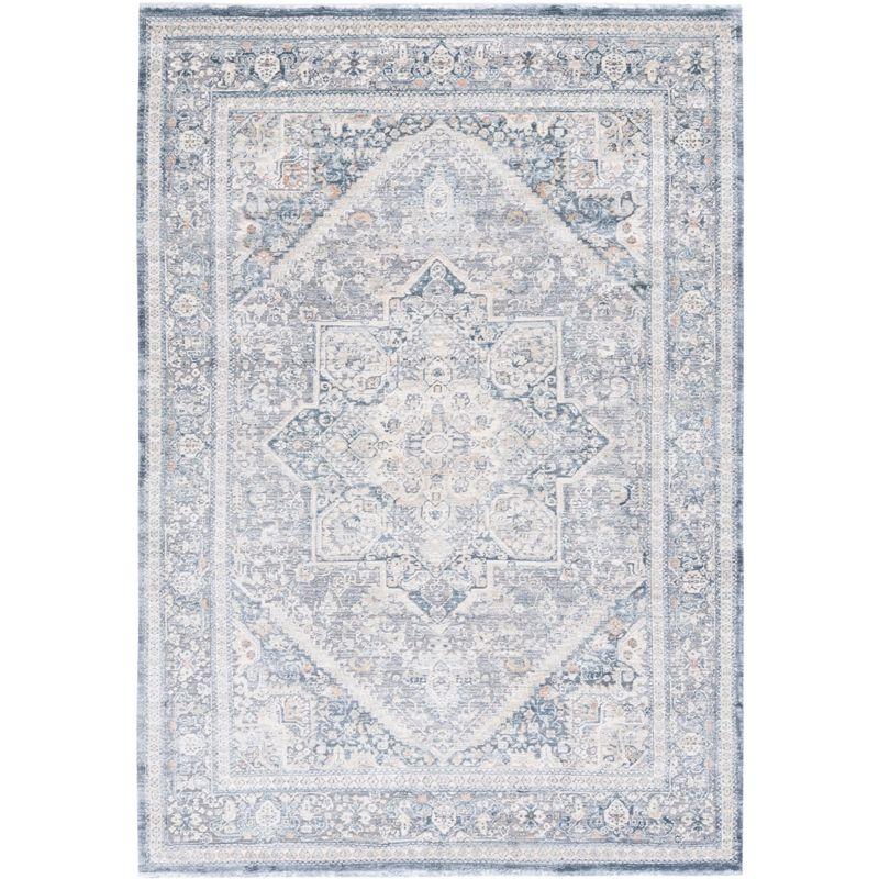 Hand-Knotted Blue Wool and Synthetic Oriental Rug