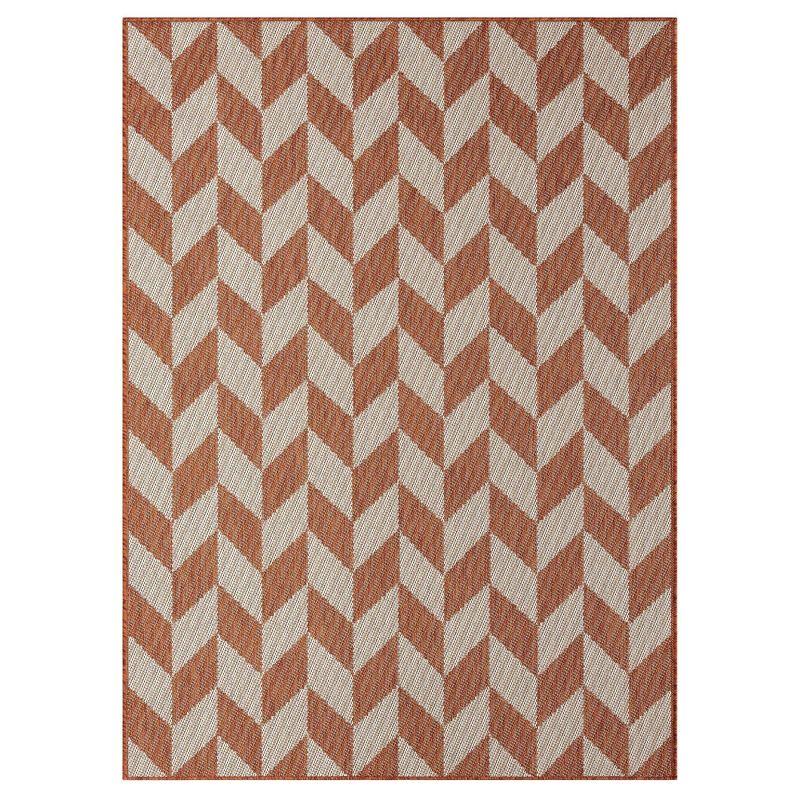 NICOLE MILLER NEW YORK Patio Country Calla Herringbone Indoor/Outdoor Area Rug, Orange/Ivory