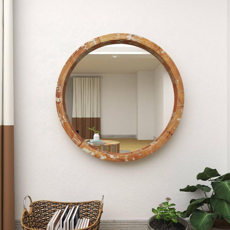Olivia & May Vintage Wall Mirror Brown: Round Wood Frame, No Assembly, Spot Clean, 39.5" Diameter