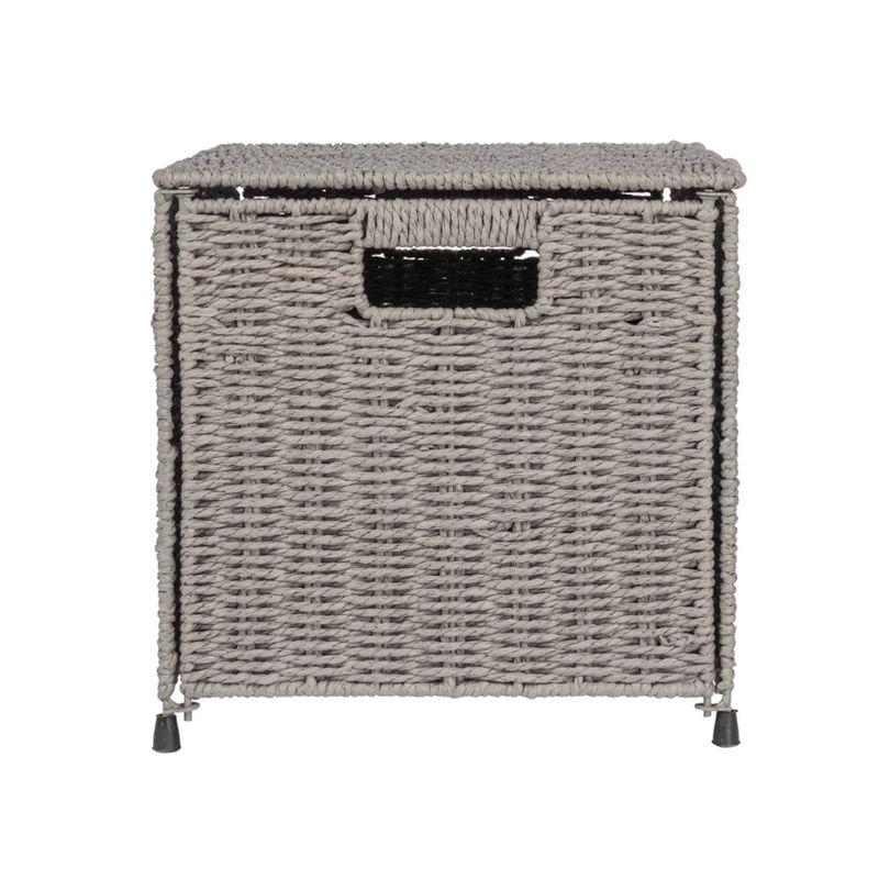 Household Essentials Woven Paper Rope Storage Chest with Hinged Lid and Integrated Handles Gray