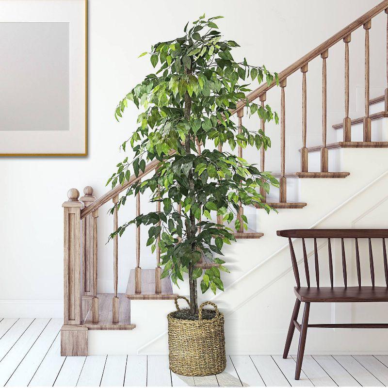 72" Artificial Ficus Tree in Basket - LCG Florals: Indoor Polyester Faux Foliage, No Assembly Required