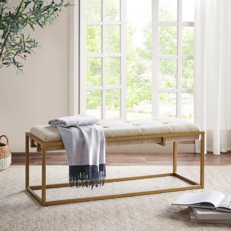 Padma Accent Bench Brown/Antique Bronze - Madison Park: Upholstered, Mid-Century, Metal Frame