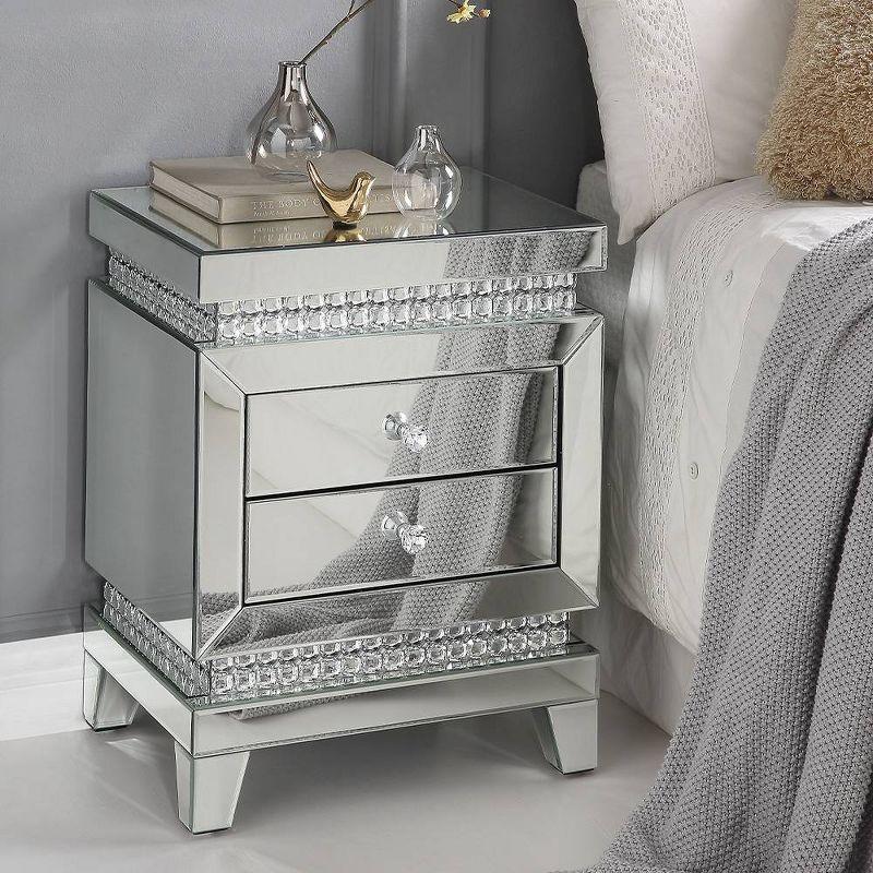 Acme Furniture 18" Lotus Mirrored Accent Table with Faux Ice Cube Crystals: Beveled Edges