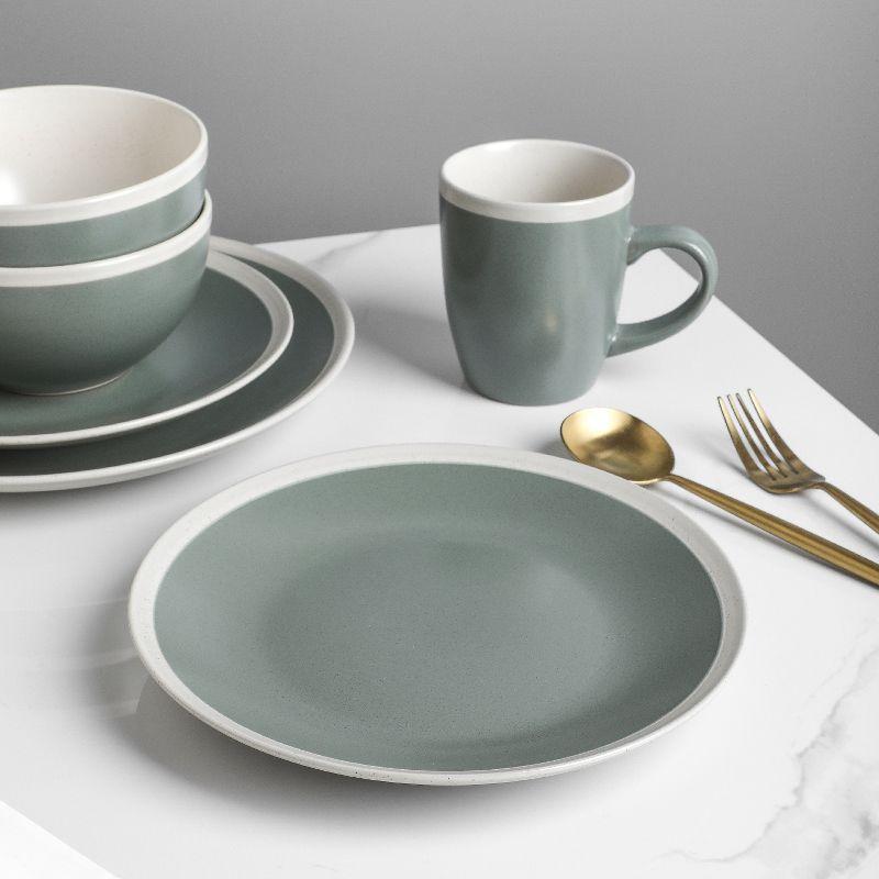 Green and Cream Ceramic 16-Piece Dinnerware Set with Edge Embellishment