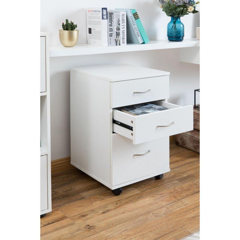 Basicwise 26" Mobile File Organizer Cabinet with 3 Drawers and Rolling Casters - Fits Under Desk for Convenient Storage of Letters and Documents