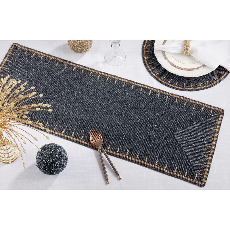 Navy Blue Beaded Polyester Table Runner, 13" x 35"