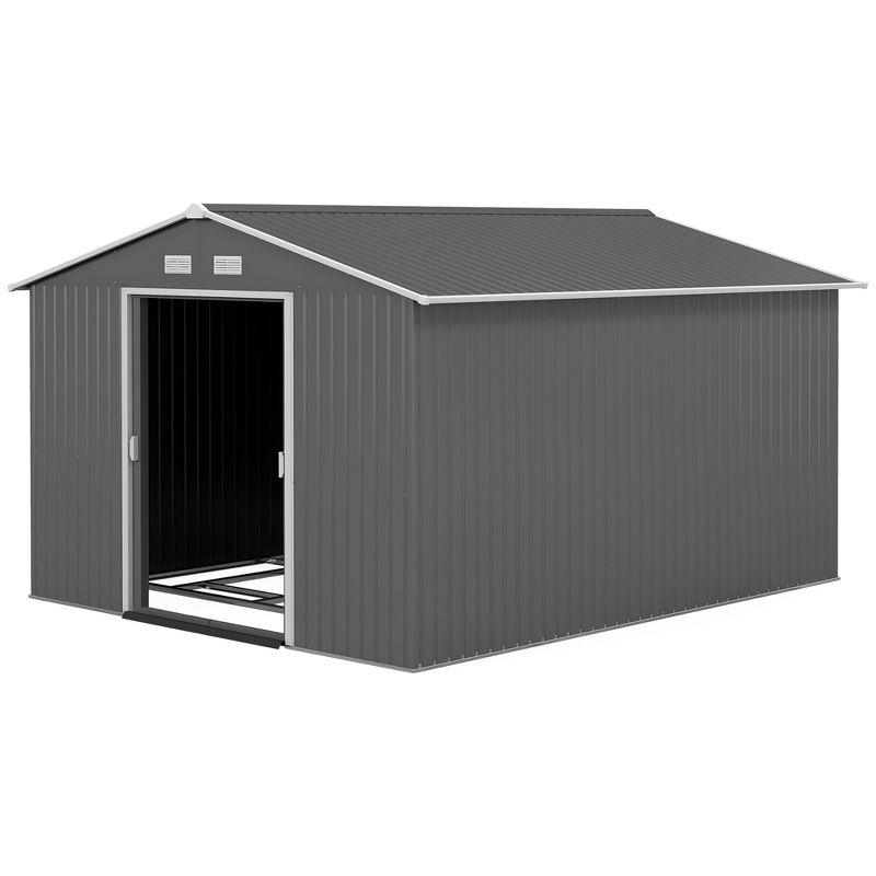 Outsunny 11' x 9' Metal Storage Shed Garden Tool House with Double Sliding Doors, 4 Air Vents for Backyard, Patio