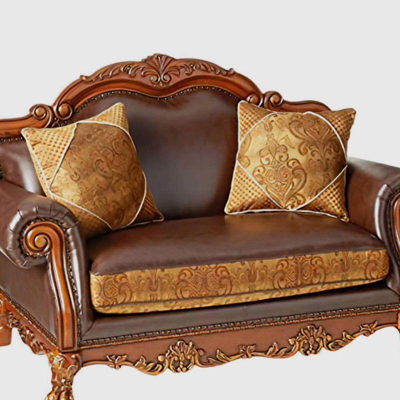 Acme Furniture 67" Dresden Sofa Brown Synthetic Leather/Chenille/Cherry Oak