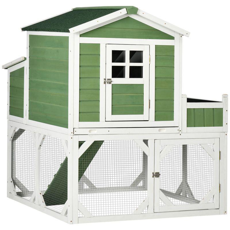 PawHut 49" Small Chicken Coop Hen House with Garden Space, Chicken House Outdoor Chicken Coop Run Cage with Weather Protection, 2-4 Birds, Green