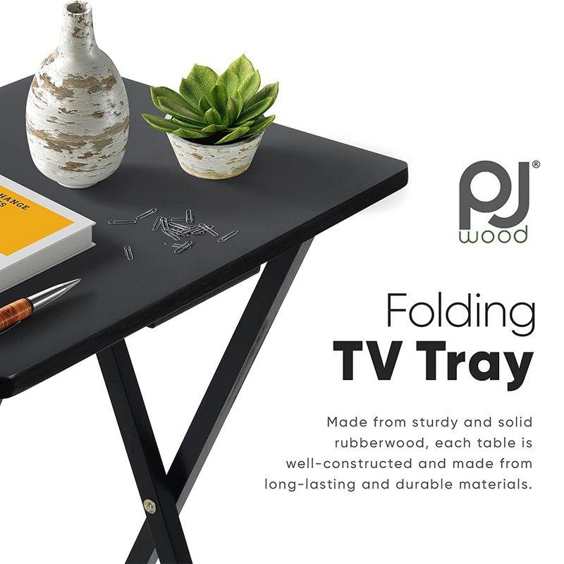 PJ Wood Lightweight Rectangle Folding TV Snack Tray Tables, Solid Wood Construction, Black, (2 Piece Set)