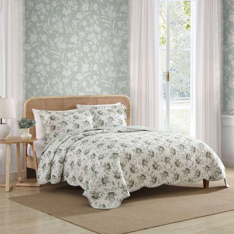 Laura Ashley Laura Ashley Portland Floral Cotton Reversible Green Quilt Set