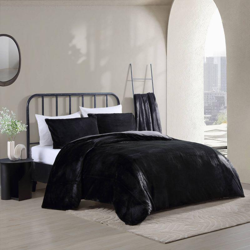 King Black Faux Fur Reversible Duvet Cover Set