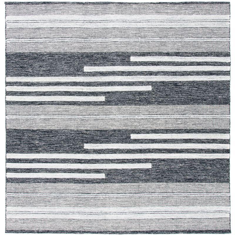 Striped Kilim STK506 Hand Woven Area Rug - Ivory/Black - 7'x7' - Safavieh.