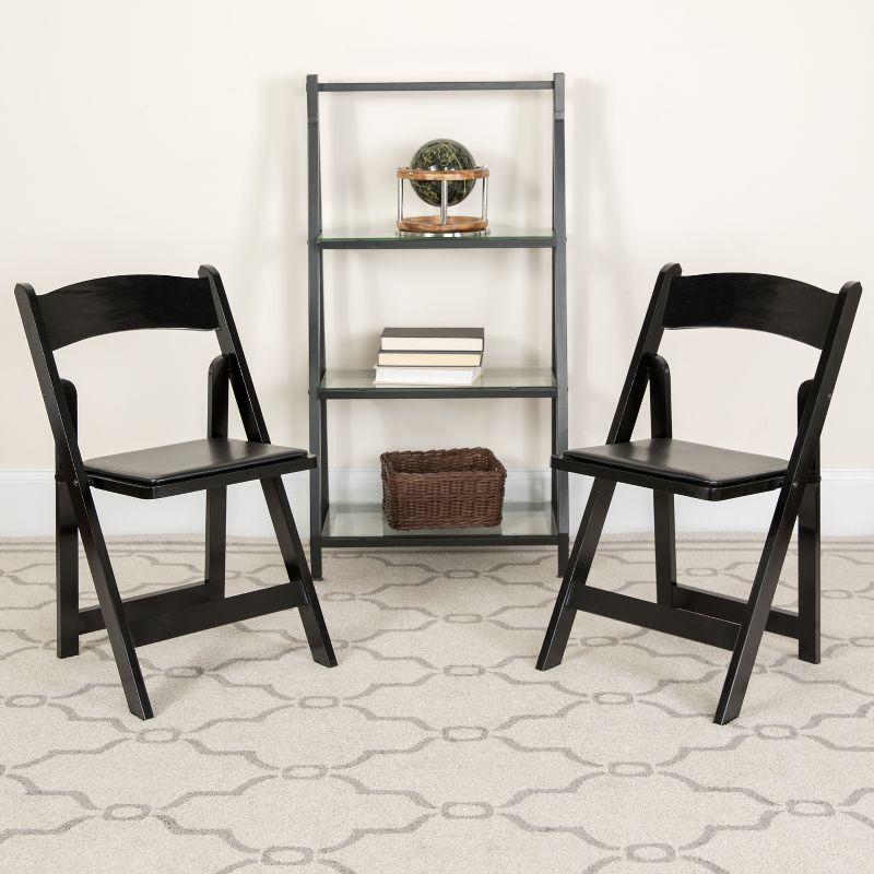 Black Wood Folding Chair with Vinyl Padded Seat, Set of 2