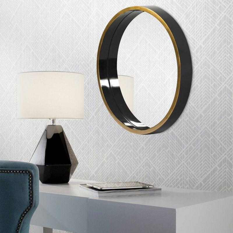 Glossy Black and Gold Rectangular Wood Bathroom Mirror