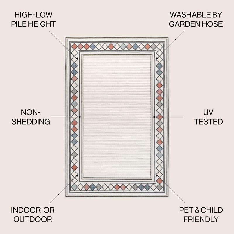 JONATHAN Y Sebastian High-Low Modern Diamond Border Ivory/Beige 3 ft. x 5 ft. Indoor/Outdoor Area Rug