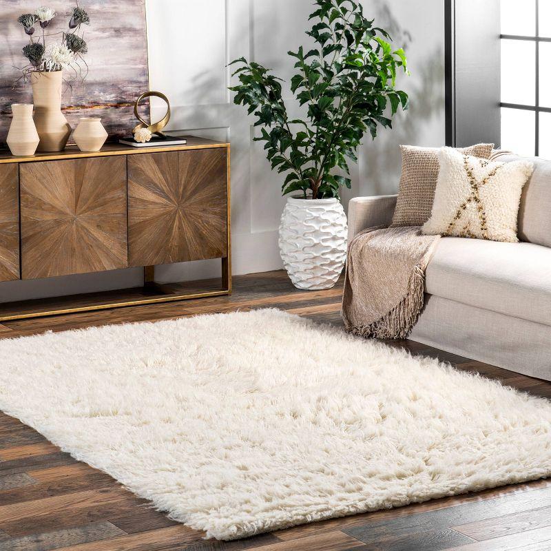nuLOOM 8'x10' Elena Greek Flokati Shag Area Rug Cream: High Pile Wool, Solid Tufted Indoor Rug, No Backing