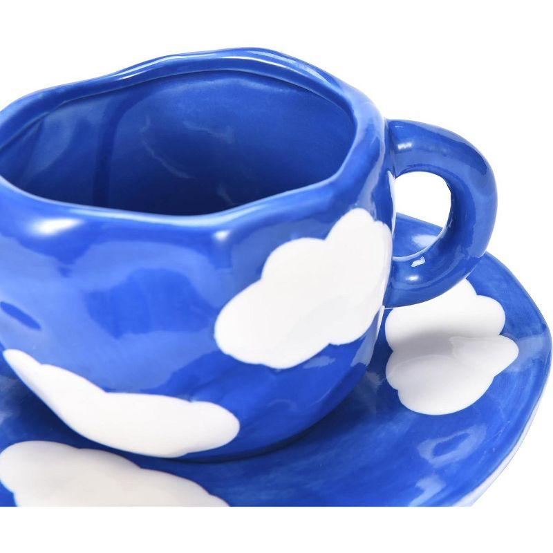 KITCHTIC 10 Oz Japanese Hand Painted Coffee Cup with Saucer - Blue