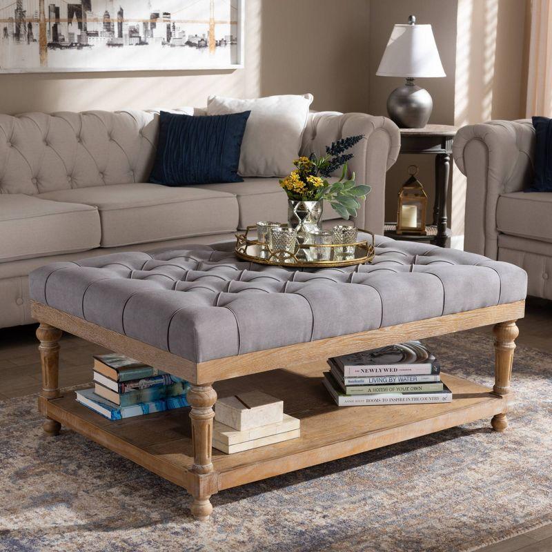 Lindsey Linen Fabric Upholstered Wood Cocktail Ottoman Gray/Gray Washed - Baxton Studio