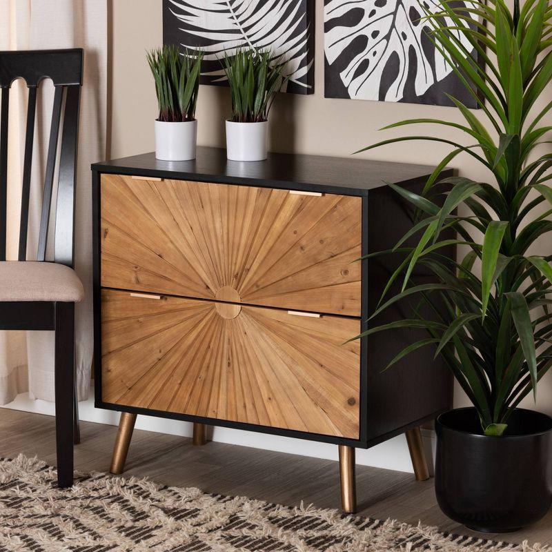 Mid-Century Two-Tone Black & Natural Brown Wood Storage Cabinet