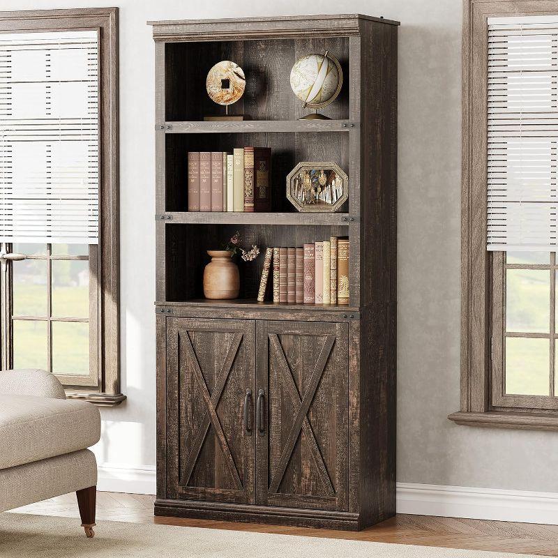 5-Tier Wooden Bookshelves with Cabinet Doors and Bookcases with Doors Floor Bookshelves and Office Storage Cabinets