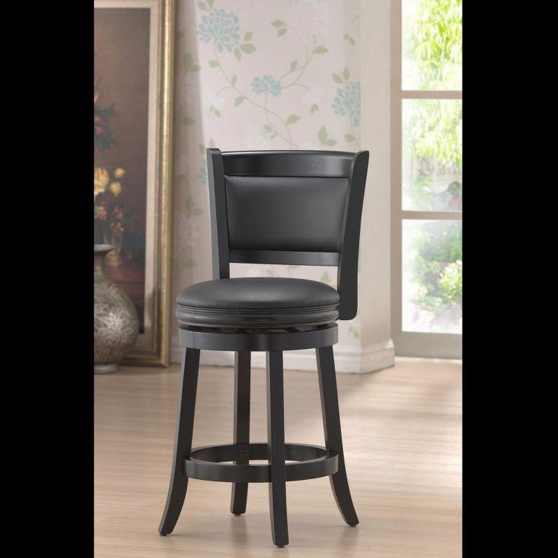 Elegant Augusta 24" Black Leather Swivel Counter Stool