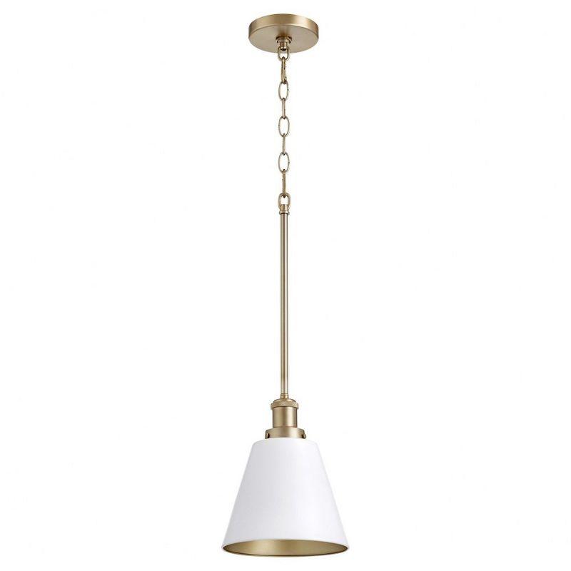 Studio White and Aged Brass Steel Cone Pendant Light