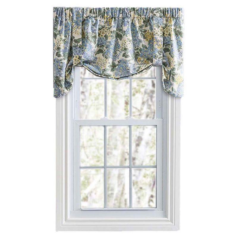 Blue Floral Cotton Rod Pocket Tie-Up Valance 60" x 24"