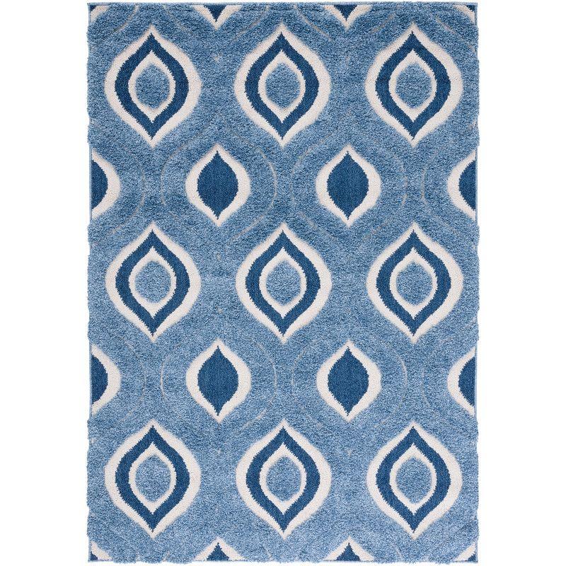 Blue Geometric Shag Synthetic Area Rug 5'3" x 7'6"