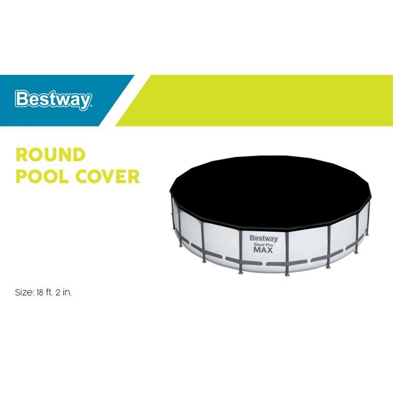 Bestway Flowclear PVC Round 18 Foot Pool Cover for Above Ground Frame Pools with Drain Holes and Secure Tie-Down Ropes, Black (Cover Only)