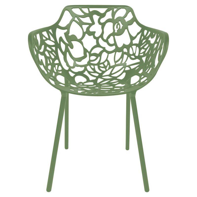LeisureMod Devon Aluminum Stackable Outdoor Dining Armchair Set of 2, Khaki Green