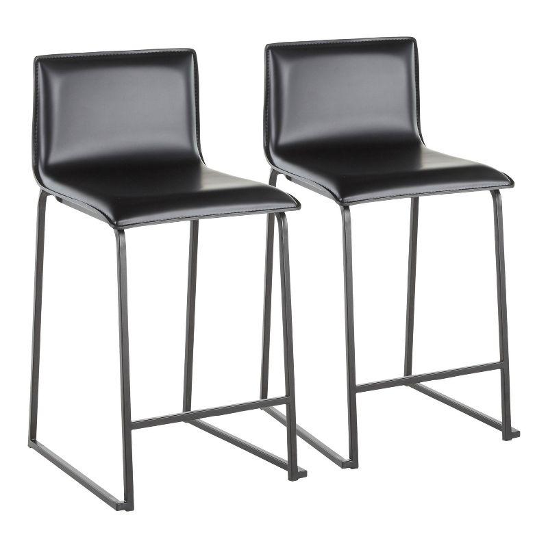 Set of 2 26" Mara Contemporary Counter Height Barstools Black - LumiSource: Faux Leather, Metal Base, Built-in Footrest
