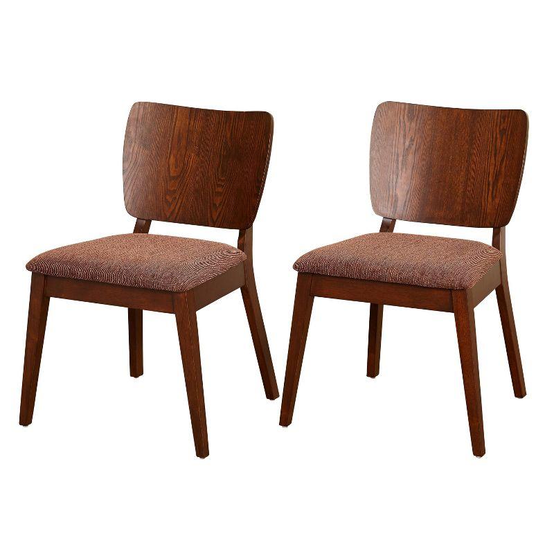 Bernard Mid-Century Brown Upholstered Wood Side Chairs, Set of 2