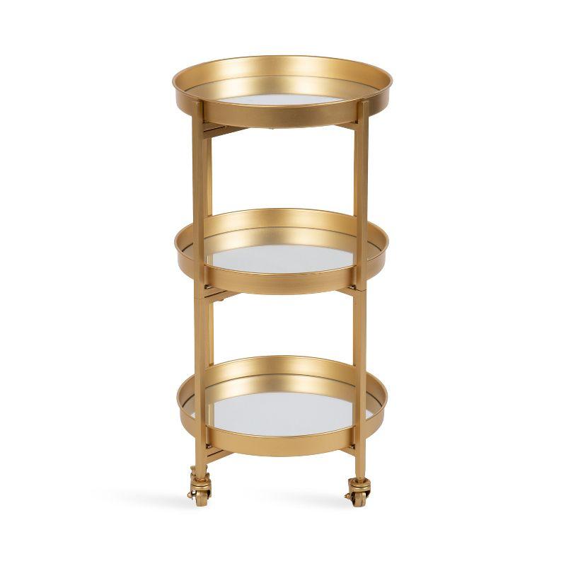 Celia Gold Round Metal 3-Tier Bar Cart with Storage