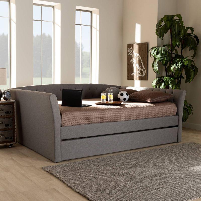 Full Gray Upholstered Wood Frame Daybed with Trundle