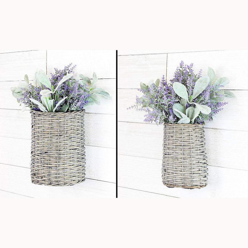 AuldHome Design Wall Hanging Baskets, Gray, 2pc Set; Small/Medium Wicker Rustic Farmhouse Door