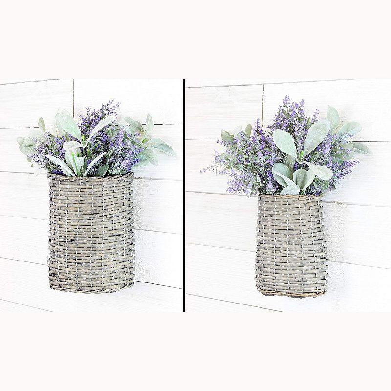 AuldHome Design Wall Hanging Pocket Baskets, Rustic Farmhouse Decor Wicker Painted Baskets