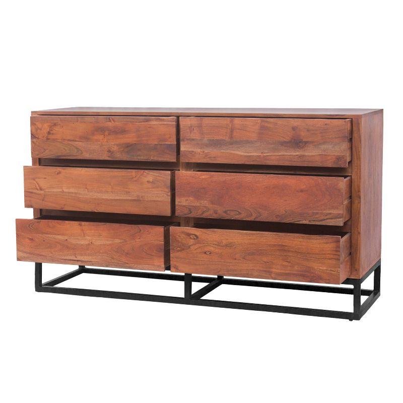 Birch Lane™ Pantai Modern Acacia Wood Dresser or Display Unit With Metal Base, Walnut Brown and Black