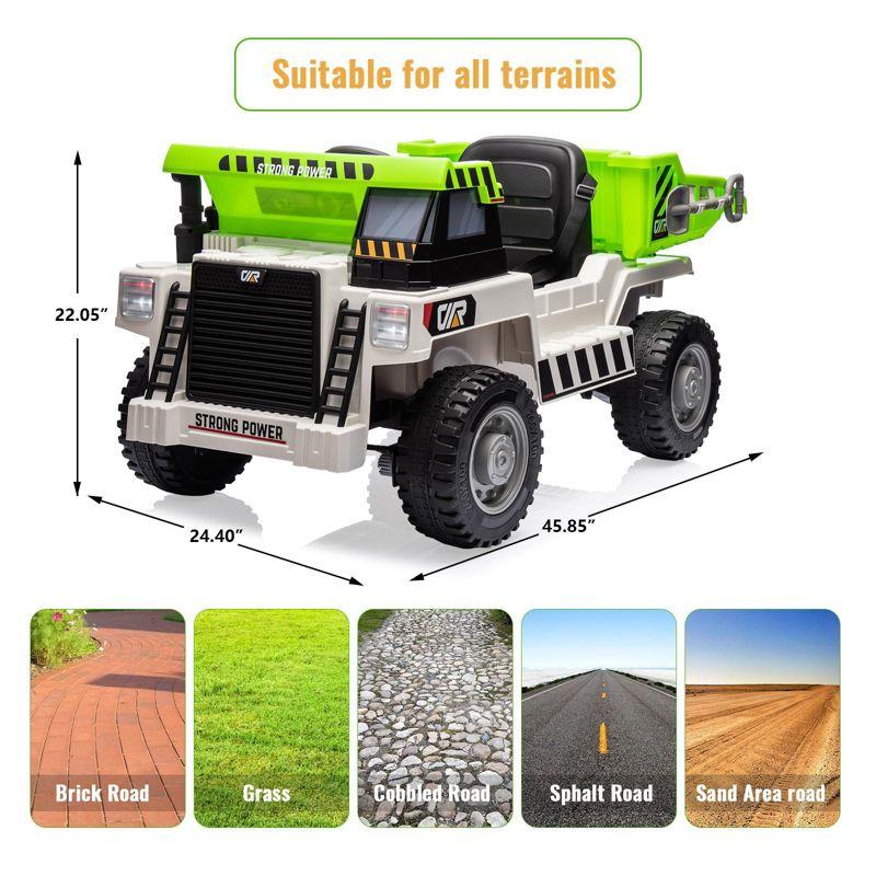 Ride On Dump Truck, 12V Ride On Car with Remote Control, Electric Dump Bed and Extra Shovel