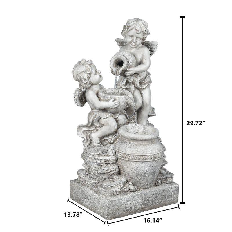 LuxenHome 30” Gray Resin Cherub Angels Outdoor Water Fountain with LED Lights, Garden Fountain Decor for Yard