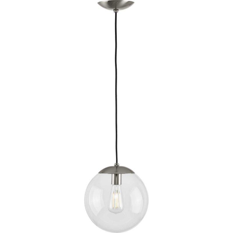 Progress Lighting Atwell 1-Light Glass Globe Pendant, Brushed Nickel, Clear Glass Shade