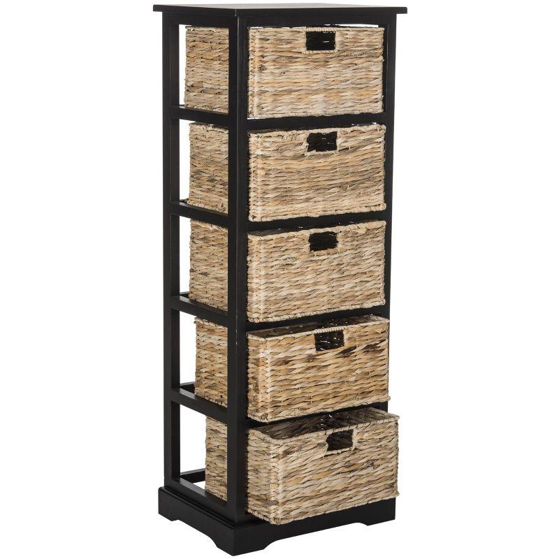 Vedette 5 Wicker Basket Storage Tower - AMH5739 - Distressed Black - Safavieh Couture