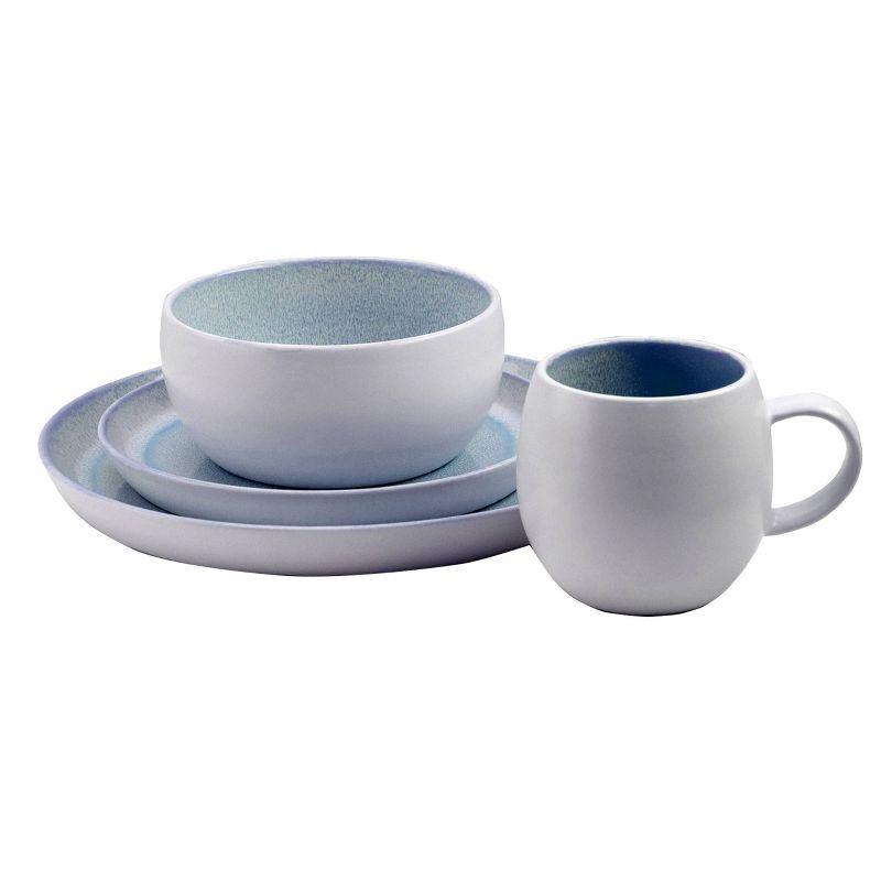 16pc Stoneware Mocha Dinnerware Set Blue - Elama: Solid Pattern, Service for 4, Includes Mugs, Plates & Bowls
