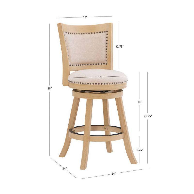 Tift Buff Nailhead Swivel Counter Height Barstool Gray - Linon: Solid Wood, Beige Linen Upholstery