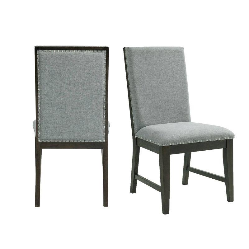 Gray Upholstered Transitional Side Chairs with Wood Legs, Set of 2