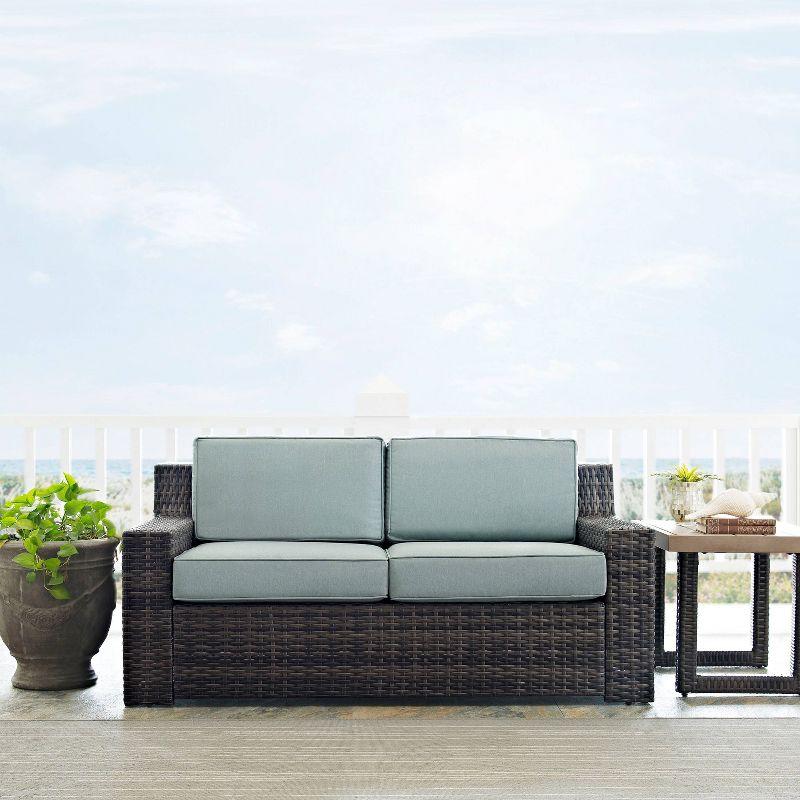 Beaufort Outdoor Wicker Loveseat - Mist - Crosley: Powder-Coated Steel Frame, UV-Resistant, with Foam Cushions